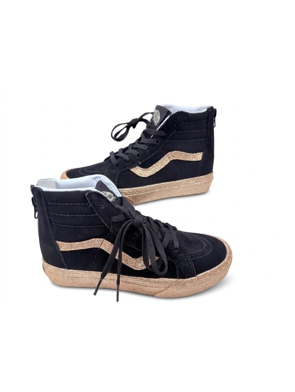 VANS Shoes Juniors Size 3 Black Suede Sk8-Hi High Top Glitter Waffle Sole Girls
